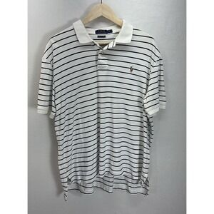 Polo Ralph Lauren Pima‎ Soft Touch Polo Shirt XL Navy White Striped Short Sleeve